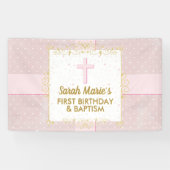 バプテスマ1stバースデーガールピンク金ゴールド文字水玉模様 横断幕 (横)