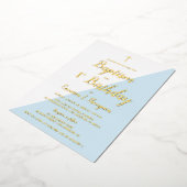 バプテスマ1st誕生日招待状ブルー金ゴールドクロス 箔招待状 (回転した状態)