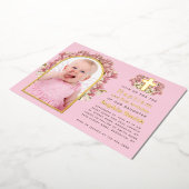 バプテスマ1th誕生日ピンクの女の子フォトアーチ蘭 箔招待状 (回転した状態)