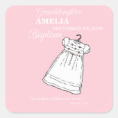 バプテスマ・ガウン・オン・ピンクパーソナライズされた スクエアシール (正面)