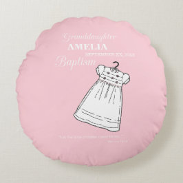 バプテスマ・ガウン・オン・ピンクパーソナライズされた ラウンドクッション