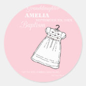 バプテスマ・ガウン・オン・ピンクパーソナライズされた ラウンドシール (正面)