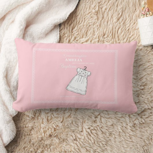 バプテスマ・ガウン・オン・ピンクパーソナライズされた ランバークッション (ブランケット)