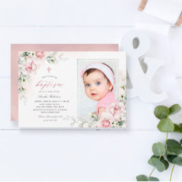 バプテスマ・ガールズ |フォトピンクの水彩招待状 招待状