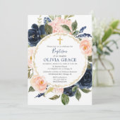 バプテスマ·ガール·赤面·ピンク·ネービー·ブルー·金ゴールド 招待状 (スタンド正面)