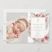 バプテスマ《キリスト教》洗礼式や命名式ほこりっぽいバラフローラ写真 サンキューカード (正面)