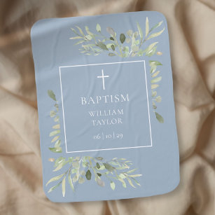 バプテスマ《キリスト教》洗礼式や命名式ウォーターカラーグリーナリーダスティブルー ベビー ブランケット