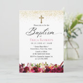 バプテスマ《キリスト教》洗礼式や命名式エレガントブルゴーニュ赤フローラ 招待状 (スタンド正面)