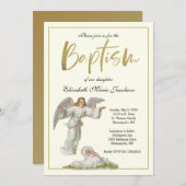 バプテスマ《キリスト教》洗礼式や命名式エンジェルアンドベビーガール 招待状 (正面/裏面)