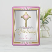 バプテスマ《キリスト教》洗礼式や命名式ガールズクロスピンクパール2 招待状 (スタンド正面)