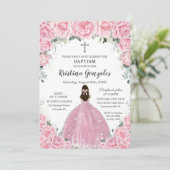 バプテスマ《キリスト教》洗礼式や命名式ガールピンクフローラシルバークロス 招待状 (スタンド正面)
