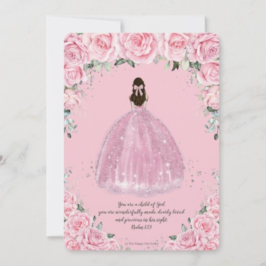 バプテスマ《キリスト教》洗礼式や命名式ガールピンクフローラシルバークロス 招待状 (裏面)