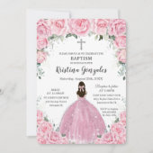 バプテスマ《キリスト教》洗礼式や命名式ガールピンクフローラシルバークロス 招待状 (正面)