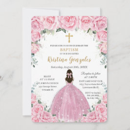 バプテスマ《キリスト教》洗礼式や命名式ガールピンクフローラ金ゴールドクロス 招待状