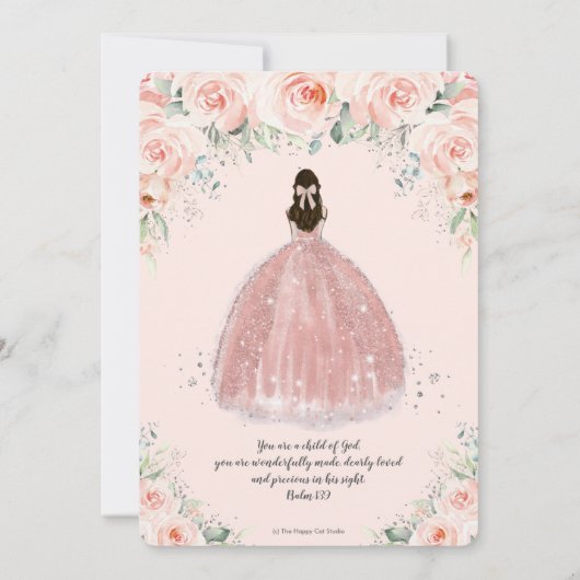 バプテスマ《キリスト教》洗礼式や命名式ガール赤面フローラバラシルバー 招待状 (裏面)