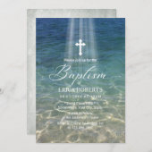 バプテスマ《キリスト教》洗礼式や命名式クロスインホーリーライトビーチ 招待状 (正面/裏面)
