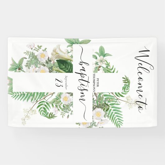 バプテスマ《キリスト教》洗礼式や命名式クロスグリーンリーウェルカムサイン 横断幕 (横)