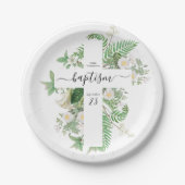 バプテスマ《キリスト教》洗礼式や命名式クロスグリーン男女兼用リー ペーパープレート (正面)