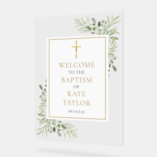 バプテスマ《キリスト教》洗礼式や命名式グリーンリーウェルカムサイン アクリルサイン (傾斜)