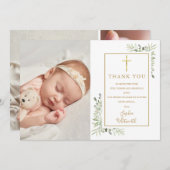 バプテスマ《キリスト教》洗礼式や命名式グリーンリー写真コラージュ サンキューカード (正面/裏面)