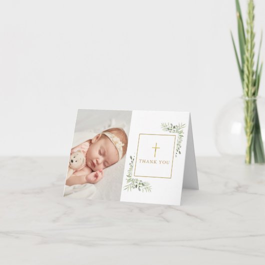 バプテスマ《キリスト教》洗礼式や命名式グリーンリー写真サンキューカード サンキューカード (正面)