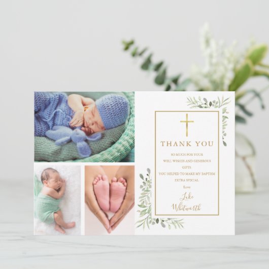 バプテスマ《キリスト教》洗礼式や命名式グリーンリー3写真 サンキューカード (スタンド正面)