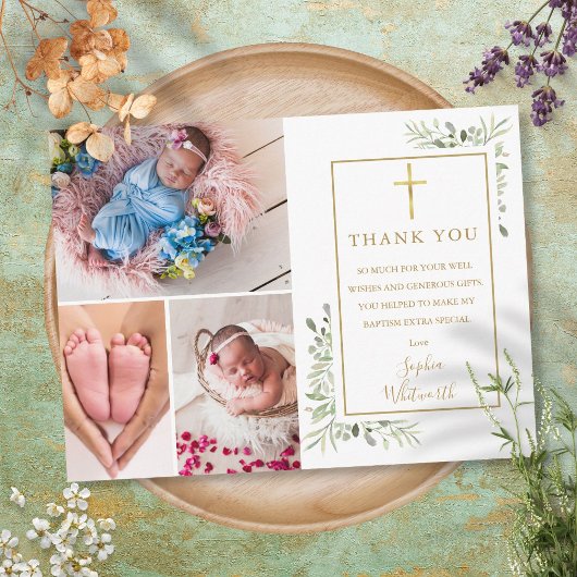 バプテスマ《キリスト教》洗礼式や命名式グリーンリー3 Photo Thank You ポストカード