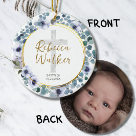 バプテスマ《キリスト教》洗礼式や命名式ゴールデンブルーユーカリ花 セラミックオーナメント