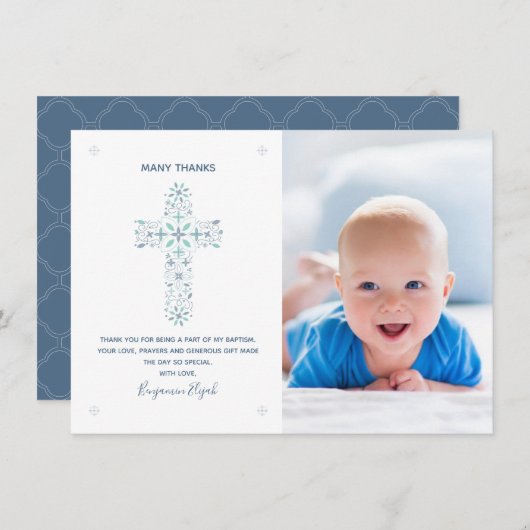 バプテスマ，《キリスト教》洗礼式や命名式サンキューカード-ベビー写真 招待状 (正面/裏面)
