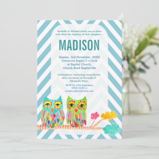 バプテスマ《キリスト教》洗礼式や命名式シェブロンレインボーフール招待状 招待状 (スタンド正面)