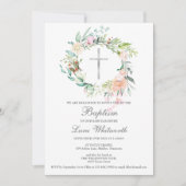 バプテスマ《キリスト教》洗礼式や命名式シルバークロスフローラガーランド 招待状 (正面)