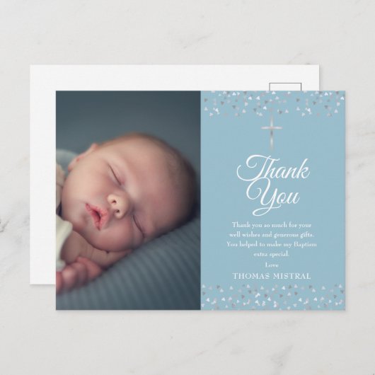 バプテスマ《キリスト教》洗礼式や命名式シルバーハート写真ありがとう ポストカード (正面/裏面)