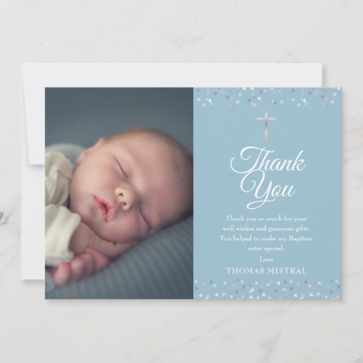 バプテスマ《キリスト教》洗礼式や命名式シルバーハート写真 サンキューカード (正面)