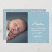 バプテスマ、《キリスト教》洗礼式や命名式シルバーハート写真 招待状 (正面/裏面)