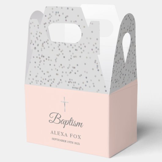 バプテスマ《キリスト教》洗礼式や命名式スライバースターダスト赤面ピンク フェイバーボックス (オープン)