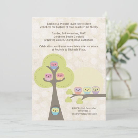バプテスマ《キリスト教》洗礼式や命名式セレモニーかわいいフクロウ招待状 招待状 (スタンド正面)