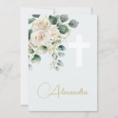 バプテスマ《キリスト教》洗礼式や命名式ソフトグリーン宗教十字架 招待状 (正面)