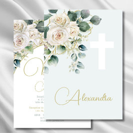 バプテスマ《キリスト教》洗礼式や命名式ソフトグリーン宗教十字架 招待状