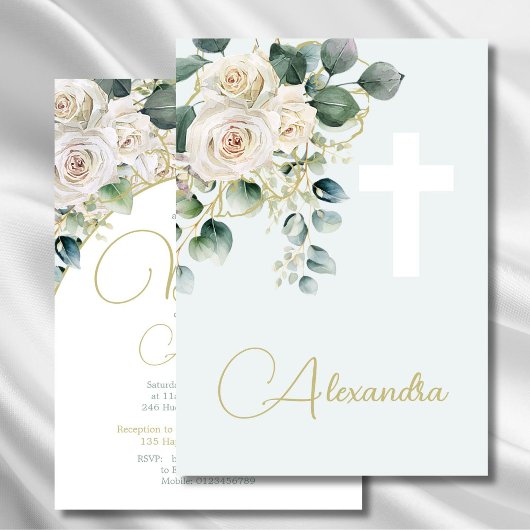 バプテスマ《キリスト教》洗礼式や命名式ソフトグリーン宗教十字架 招待状