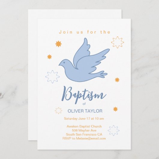 バプテスマ《キリスト教》洗礼式や命名式ドーブアンドスターズ招待状 招待状 (正面/裏面)
