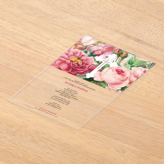 バプテスマ《キリスト教》洗礼式や命名式バプテスムガールピンクローズ アクリル招待状 (レイダウン)