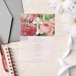 バプテスマ《キリスト教》洗礼式や命名式バプテスムガールピンクローズ ベラム紙招待状