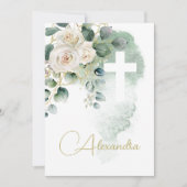 バプテスマ《キリスト教》洗礼式や命名式バラグリーン宗教的クロス 招待状 (正面)