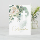 バプテスマ《キリスト教》洗礼式や命名式バラグリーン宗教的クロス 招待状 (スタンド正面)