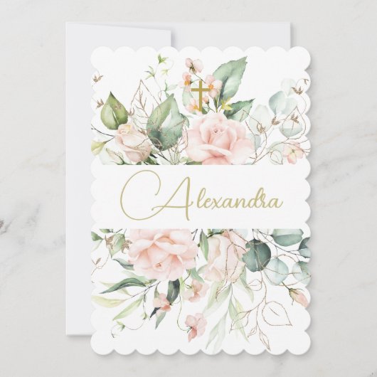 バプテスマ《キリスト教》洗礼式や命名式バラピンクエレガント宗教 招待状 (正面)