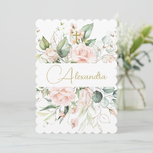 バプテスマ《キリスト教》洗礼式や命名式バラピンクエレガント宗教 招待状 (スタンド正面)