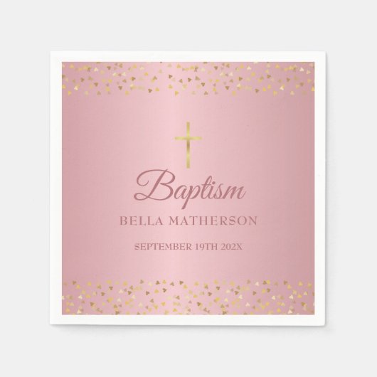 バプテスマ《キリスト教》洗礼式や命名式バラ金ゴールドハート スタンダードカクテルナプキン (正面)