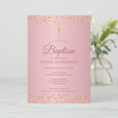 バプテスマ《キリスト教》洗礼式や命名式バラ金ゴールドハート 招待状 (スタンド正面)