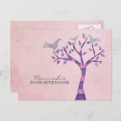 バプテスマ《キリスト教》洗礼式や命名式バードトリオインツリーパーティー招待状 案内ポストカード (正面/裏面)