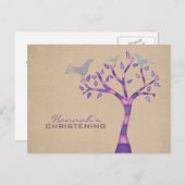 バプテスマ《キリスト教》洗礼式や命名式バードトリオインツリーパーティー招待状 案内ポストカード (正面/裏面)